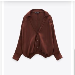 ZARA SATIN EFFECT ELASTIC HEM SHIRT